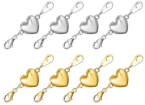 Sterling Silver 925/14K Gold Heart Shaped Magnetic Lobster Clasps DIY | ALEXCRAFT 8 Pcs Sterling Silver/14K Gold Plated Magnetic Lobster Clasps Heart Shaped Magnetic Clasp DIY Jewelry Findings