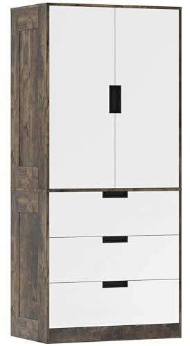 HOMCOM 2 Door Wardrobe with 3 Drawers 50D x 80W x 180Hcm Rustic Brown