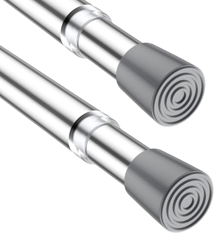 Tension Rod 80-150cm 2Pack Silvery Extendable Curtain Poles | No Drilling, Spring Rods, Adjustable Shower Curtain Pole, For Curtains, Clothes, Window