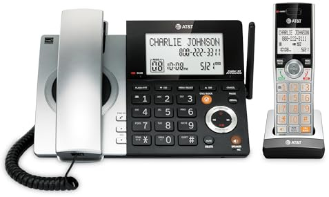 AT&T CL84107 DECT 6.0 Expandable Corded/Cordless Phone with Smart Call Blocker, Black/Silver with 1 Handset