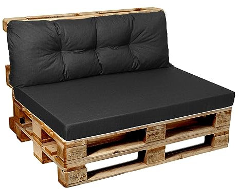 Garden Factory Palettenkissen Palettenauflagen Sitzkissen, Rückenlehne, Set, Gesteppt + Flach (Eckkissen Gesteppt 60x40, Anthrazit)