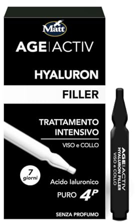 Matt, Trattamento Urto Rimpolpante Viso Acido Ialuronico PURO 4P, Idrata e Rende la Pelle Elastica e Luminosa, Applicazione di 7 Giorni, Confezione da 7 Fiale da 2 ml