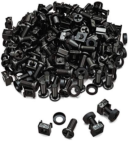 deleyCON 100x Juego de Tuercas Enjauladas M6 y Tornillos para Armario de Red Carcasa del Servidor 19 y 10 Pulgadas Montaje Juego - Negro