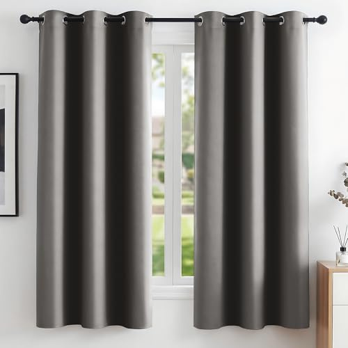 Deconovo Window Treatments Thermal Insulated Eyelet Curtains Blackout Curtains for Bedroom Light Grey 42 x 63 Inch 2 Panels