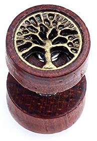 BlackAmazement Faux plug 316L en acier inoxydable et bois - Arbre de vie - Croix - Marron - Argent - Homme et Femme