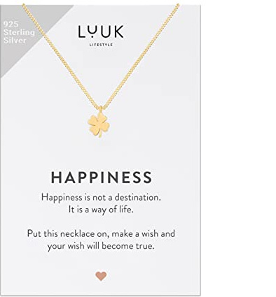 LUUK LIFESTYLE Collane per Donna e Ragazza in Argento Sterling 925, 50 cm | Ciondolo e cartolina HAPPINESS, Regali per Lei, Moglie, Mamma, Amica, Natale, Gioielli alla moda, Argento, Oro e Oro rosa