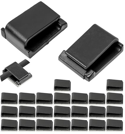 Your Day Mate Självhäftande Kabelhanteringsclips, Svart, 25 st, 16 x 13 mm, Kabelklämmor för Limning, Kabelhållare för Vägg, Tak, Golv, TV, PC, Köksapparat, Lampa M.M.