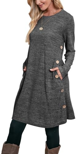 OFEEFAN Long Sleeve Dress for Women Fall Dresses for Women 2025 Early Fall Fashion 2025 Winter Sweater Dress Dark Grey XL