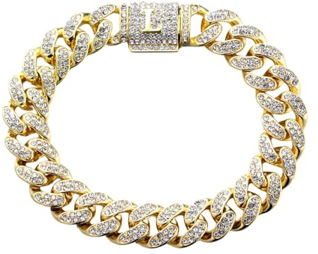 Halukakah Oltre 400 Diamanti Placcato Oro Reale 18 Carati Bracciale a Catena a Maglie Cubane per Uomo e Donna,Diamanti Cluster Chiusura con Lettera a Bolla Iniziale 3D L -Idea Regalo per I Propri Cari