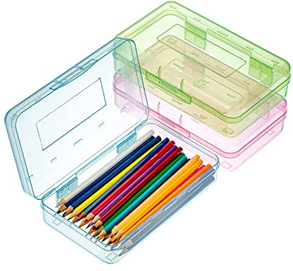 Mr. Pen- Clear Pencil Boxes, 3 Pack, Assorted Colors, Snap-Tight Lid, Plastic Pencil Box Organizer