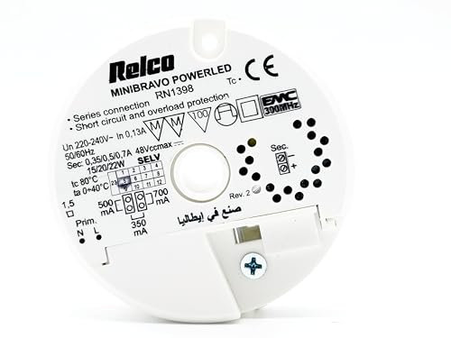 RELCO RN1398 LED Trafo Minibravo Powerled 350mA/500mA700mA 14W - 22W Flackerfrei LED Netzteil Treiber Transformator Driver, Weiß