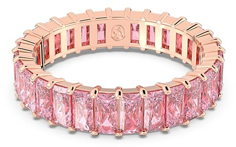 Swarovski Anello Matrix, Taglio baguette, Rosa, Placcato color oro rosa
