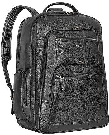 STILORD 'Igor' Großer Leder Rucksack Damen und Herren mit Laptop-Fach 18 Zoll Laptoprucksack Daypack Tagesrucksack Studenten Rucksack Echtleder - Business Büro und Uni, Farbe:schwarz