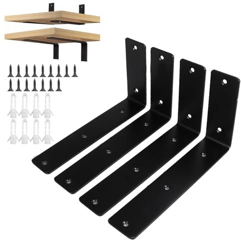 ASelected 4 soportes para estanterías (200 x 120 x 45 x 3 mm), color negro