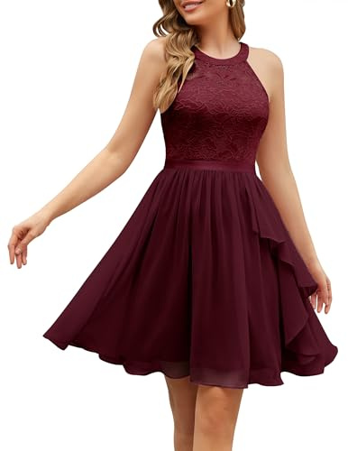 Wedtrend Vestidos de dama de honor para mujer, vestido de cóctel sin mangas con volantes, vestido corto de graduación 2025, Borgoña, M