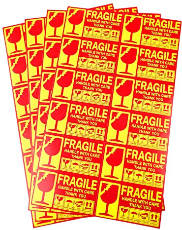 240 × gelber Hintergrund Vorsicht Zerbrechlich Aufkleber, 50x90 mm Verpackungsaufkleber Stark haftende Warnetiketten, Handle with Care, Fragile, Thank You Stickers Labels Moving Achtung Warnaufkleber