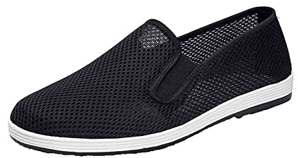 Scarpe di Tela Old Beijing da Uomo, Scarpe Kung Fu con Suola in Gomma per Arti Marziali Slip-on estive in Maglia Traspirante, per Scarpe Unisex in Tessuto Tai Chi Tradizionale Cinese (Color : Black,