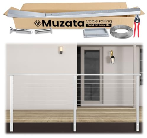 Muzata 3'-6'6 Side Mount Complete Cable Railing Kit 36 Inch Brushed Cable Railing System for Decks with Post Handrail Space-Saving Fascia Mount with User Guide RCF2 LH4S