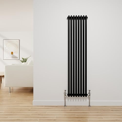NRG Radiatore Tradizionale Nero in Ghisa 2 Colonne Verticale per Riscaldamento Centrale, Radiatori da Bagno 1500x380mm