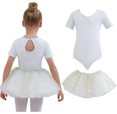Tancefair Flicka Balettklänning Bomull Ballettkläder för Flickor Dans Bodysuit Tutu Mjuk Bodysuit Kortärmad Tutu Kjol