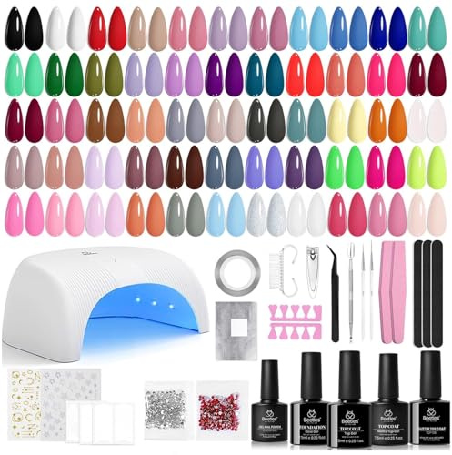 Beetles Gel Nail Polish Kit with U V Light - 80Pcs Color Enchantment 55 Colors Gel Polish Starter Kit with Base Top Coat DIY Nails Supply Stickers Manicure Tools Home Salon Gift for Women Teens Girls