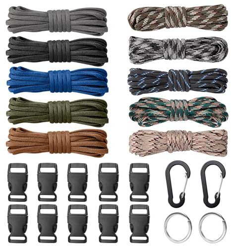 AYMQC Kits Combinés de Paracorde Corde de Parachute 550 Type Corde de Survie Kits de Fabrication de Bracelets Bricolage avec 10 Boucles de Dégagement 2 Mousquetons 2 Porte-clés