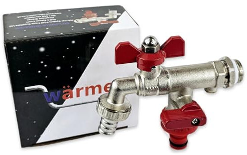 Wärmer System Robinet de jardin mural extérieur de 1,27 cm avec clapet anti-retour, robinet à double sortie (papillon double sortie robinet 1,27 x 1,9 x 1,9 cm)