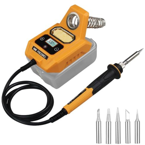 Akku Lötstation mit LCD-Display, 60W Lötkolben Station kompatibel mit Makita 18V Akku, 200℃-480℃ Einstellbar mit 5 Lötspitzen, °C/°F Umrechnung, Standby-Modus, Lötwerkzeug für DIY