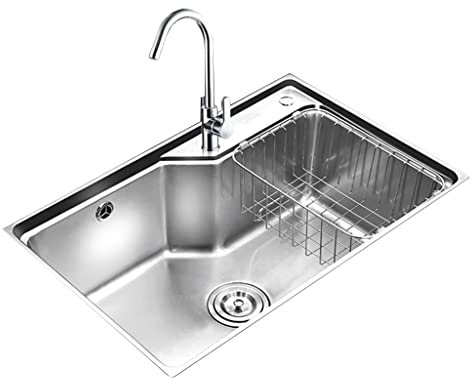 NOALED Küchenspüle Einzelwaschbecken Küche Haushaltswaschbecken Unterbauwaschbecken/Silber/67,5 * 43,5 * 23 cm