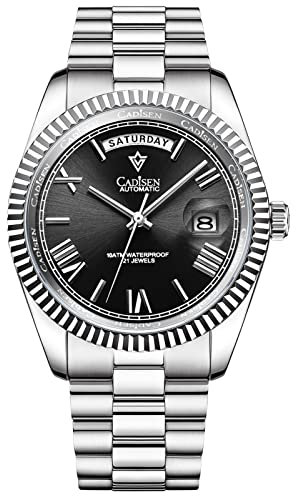 WEICHULWJ CADISEN Design Automatik Uhr Herren Mechanische Edelstahl Wasserdicht Armbanduhren Hommage Nicht-allergisch (8185Black-M)