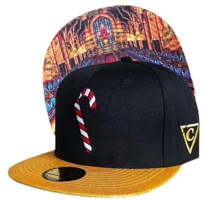 Capiche [99+ Varianti] Cappellino Snapback per Bambini Holiday Feast - Cappello Nero con Ricamo Bastoncino di Zucchero, Falda Glitterata Dorata, Decorazione sottovisiera Sala da Pranzo Festiva