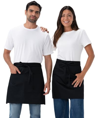 Chef Works Unisex Half Bistro Server Apron, Black, One Size (2 Pack)
