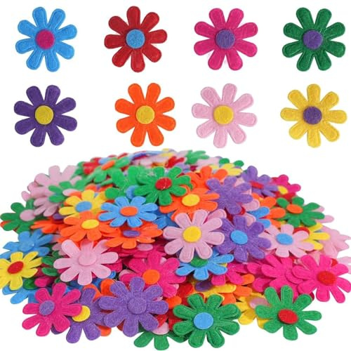 200 Pcs Craft Flowers,Felt Crafts Decorations Diy Embellishments Foam Stickers Colourful Felts and Easter Flower Decoration Fabric Greeting Card Decorative Artificial Fabrics Heads Wreath,for Crafting
