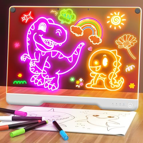 Tableau lumineux LED rechargeable 40 cm avec 7 couleurs – Ardoise lumineuse néon pour dessin et messages, effaçable à sec, avec support intégré, 5 marqueurs – Cadeau créatif pour enfants et ados-blanc