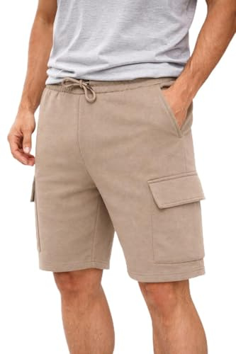 Comfort Collections Men's Fleece Cargo Shorts, Cotton Blend, 5 Pockets, Adjustable Drawstring Waist, Gym, Lounge and Casual (UK, Alpha, L, Regular, Regular, Stone)