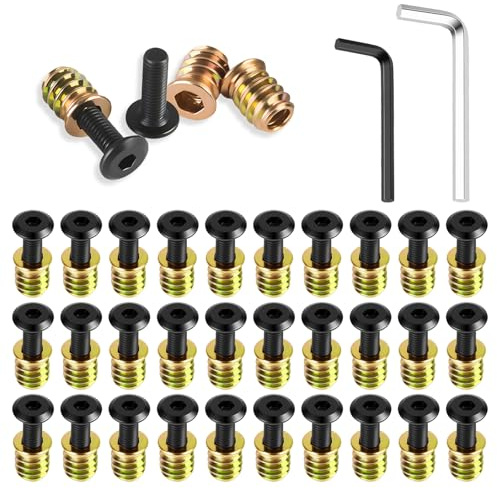 Lot de 60 inserts filetés en bois, écrous hexagonaux en fer et écrou à visser M6, manchons à visser avec 2 clés hexagonales, vis M6 x 20 mm, insert fileté pour meubles en bois, tables, chaises