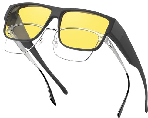 Ulknyss Superpuestas Gafas Visión Nocturna Polarizadas Gafas de Sol Amarillo Lentes de Sol para Hombre Mujer Cuadradas Gafas Conducción Nocturna