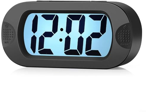 Digital reseväckarklocka för barn med stor skärm, snooze-alternativ och skyddande silikonskydd (svart)