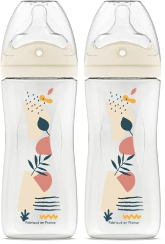 DODIE Biberon Tétine multi-perforée anti-coliques - 330ml - ROSE - 6+ mois - tétine biomimétisme débit 3 (Lot de 2)