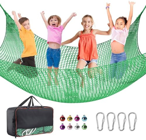 Red de Escalada para Patio de recreo,Red de Seguridad para niños,protección contra caídas, Doble Capa,Agujero de 4cm,mit 6 Ganchos de Seguridad para Parque Infantil,Exterior (Verde, 3 * 3)