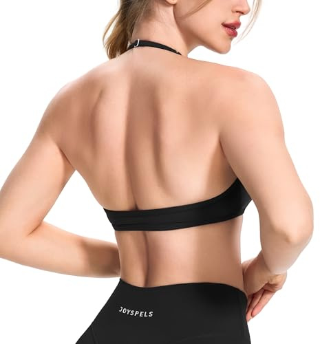 JOYSPELS Halter Sports Bras for Women Open Back Workout Bras Padded Yoga Bra Gym Tops Black