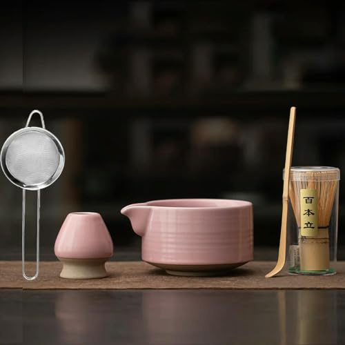 ROCILB Coffret à thé Matcha Rose (4 à 8 pièces) : Poudre de Matcha, Bol à Matcha, Fouet, Accessoires, Support pour Les Amateurs de thé, Outils pour la préparation du thé