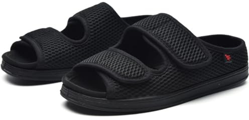 Wizeny Scarpe per Diabetici Donna Extra Larghe Pantofole Ortopediche Comode Scarpe da Riabilitazione Traspirante Regolabili,Nero,40 EU