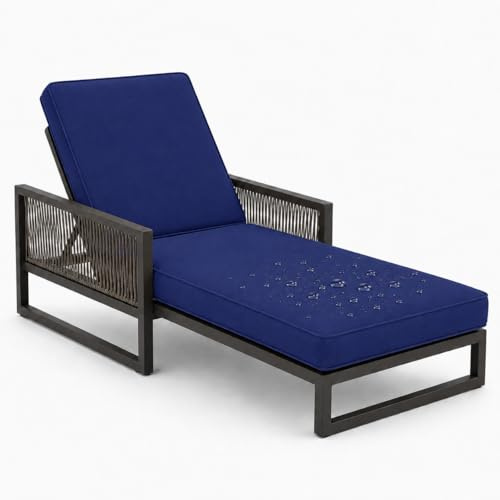 Vattentät vadderad strandstol, 50D skumvadderad matta med halkfri bas, utomhus trädgårdsavslappningsstol, mörkblå, 203 x 66 x 6 cm, bärbar och bekväm