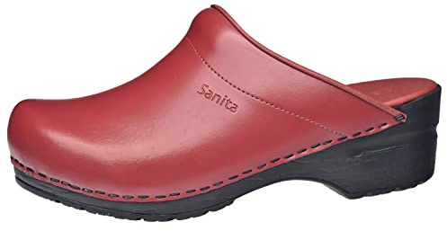 Sanita | Sonja PU Mule Clog | Original Handmade Flexible Leather Clog for Women | Anatomical shaped footbed with soft foam | Red | 37