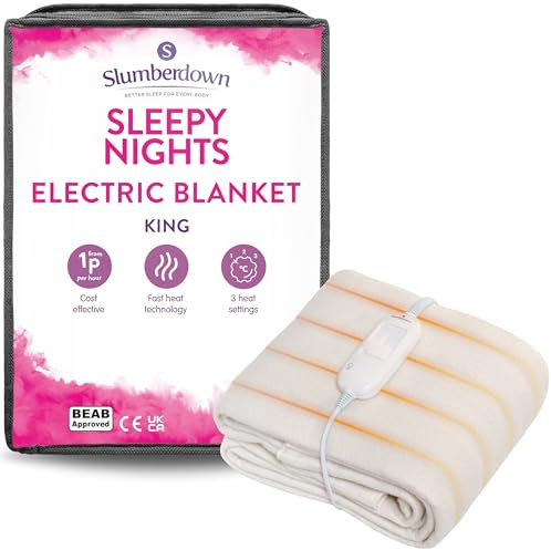 Slumberdown Sleepy Nights Electric Blanket King Size - Warm & Cosy 3-Heat Settings BEAB Approved Heated Blanket for Bed - Comfortable, Easy Fit Straps, Machine Washable (142cm x 150cm)