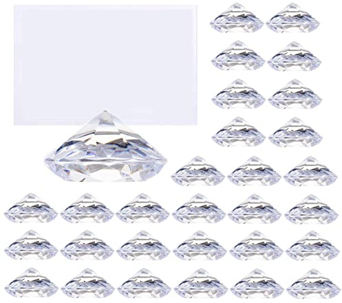 Aebor 30 Pack Diamond Place Card Holders Crystal Table Number Card Stands Sturdy Acrylic Table Card Stands for Weddings Party Decoration Table Setting (White)