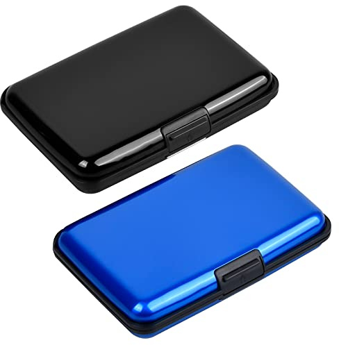 Jinlaili Porte Carte de Visite 2 pièces Noir et Bleu Étui pour Cartes de Visite en Aluminium Protection Carte Bancaire RFID Efficace étui de Protection pour nom Carte d'identité pour Carte de crédit