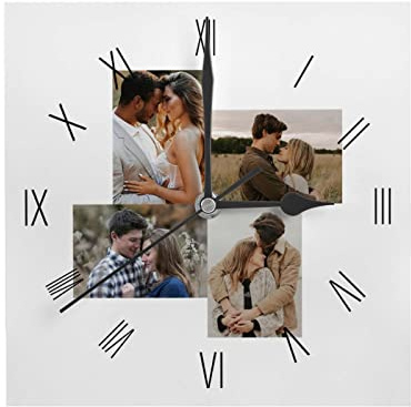 Naispanda Orologio da Parete Personalizzato con Foto, Orologi da Parete Quadrato Personalizzato Foto Testo per Regalo Decorativo Anniversario Matrimonio Compleanno Della Madre Padre Famiglia