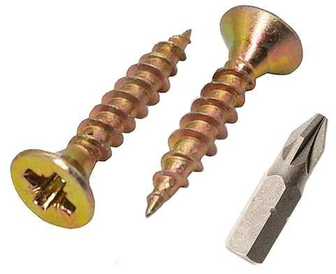 Lote de 100 tornillos de madera de acero chapado en zinc amarillo de 3,5 x 13 mm, tornillos de aglomerado, tornillo universal Pozi-Drive, cabeza avellanada (100, 3,5 x 13 mm)